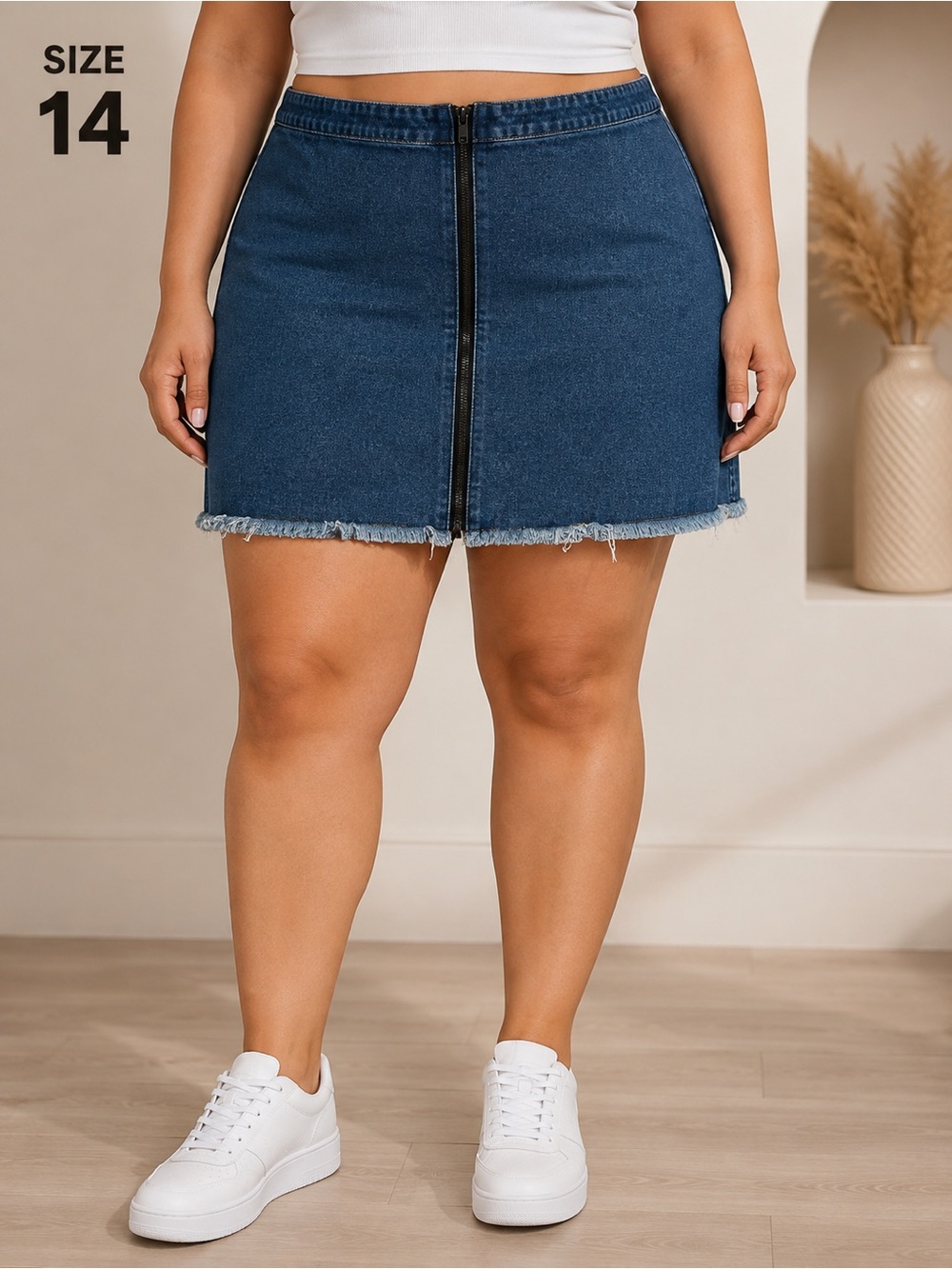 wild fable Two-Tone Blue Denim Mini Skirt with Front Zip SIZE 14 length 15”